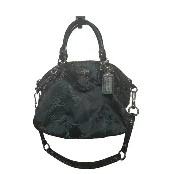 Coach Madison Signature Op Art Black Canvas Top Handle Satchel Shoulder Bag - Picture 1 of 16